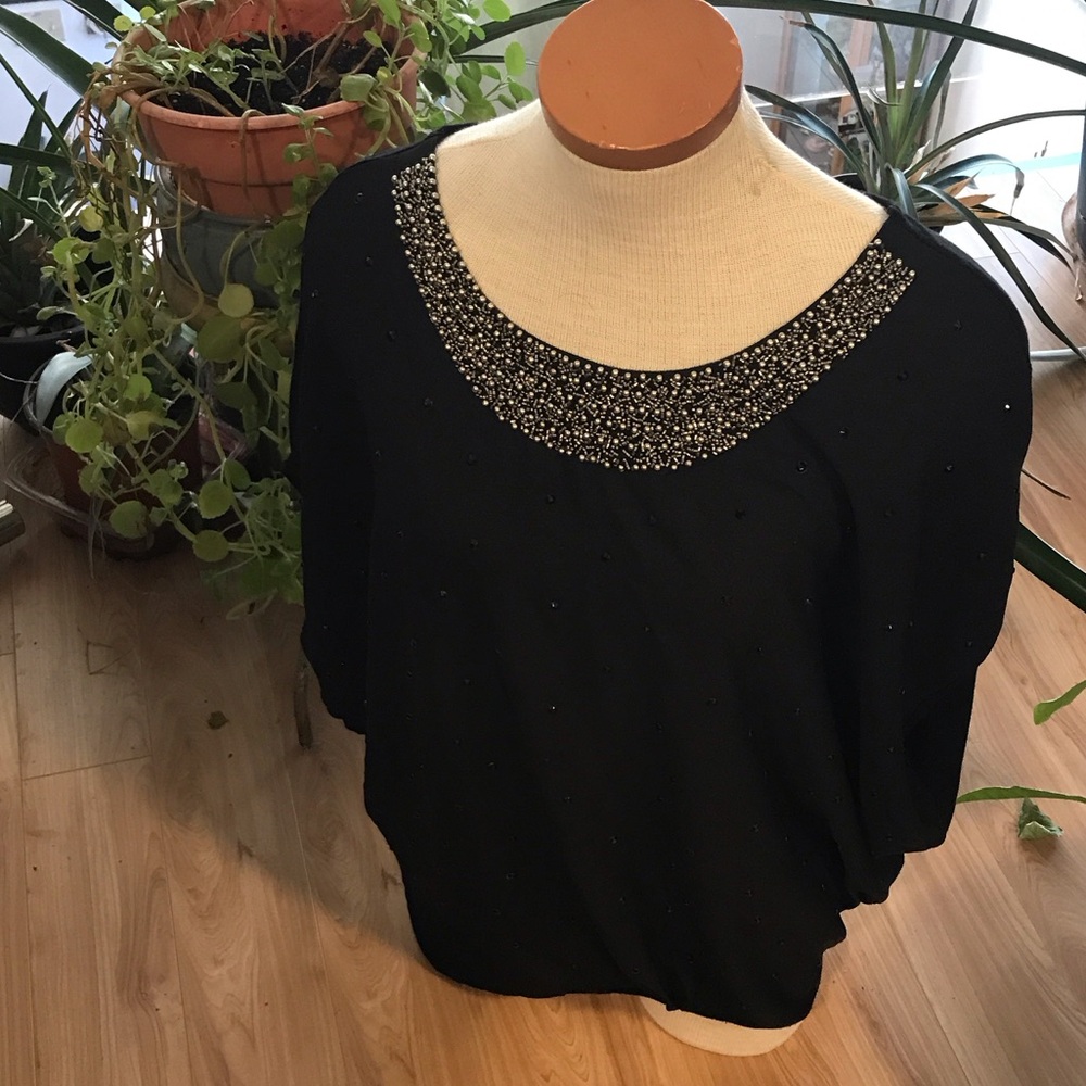 BCBGMaxAzria Black Beaded Blouse